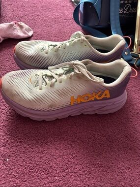 HOKA Womens White and Purple Running Shoes